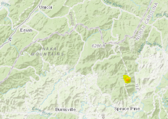 A minor earthquake was reported near the TN/NC . boundary